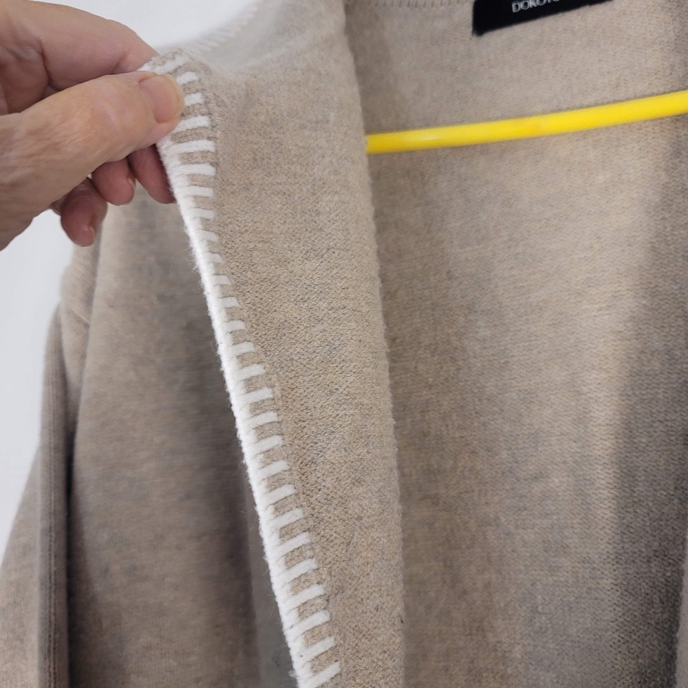 Dokotoo Cardigan Womens L Beige Open Front Knit Sweater Pockets Trim Cozy Winter - Picture 5 of 11